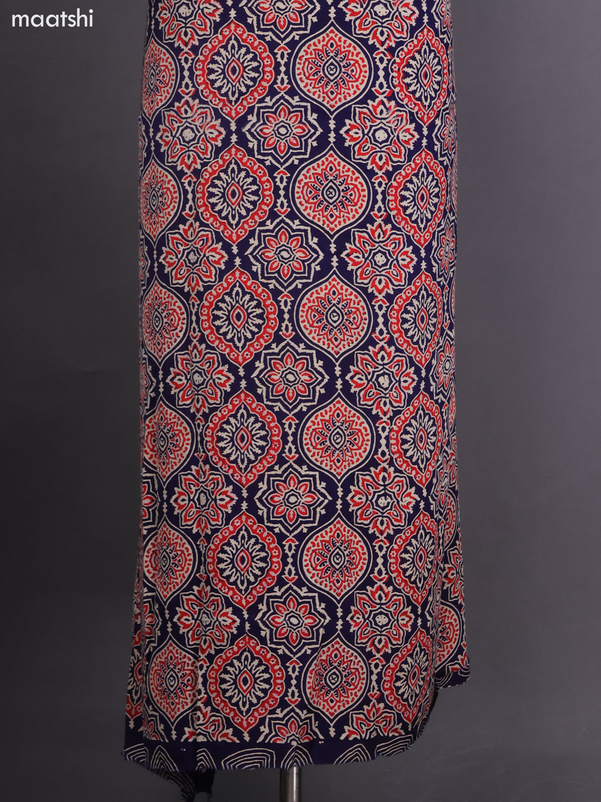 Navy Blue and Red Modal Dress Material With Ajrakh Printed and Bottom & Dupatta