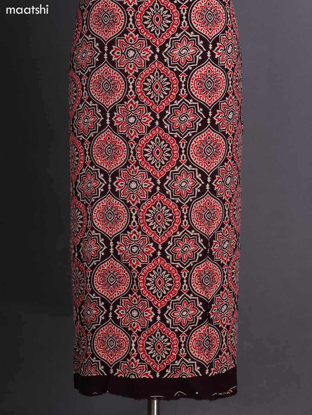 Deep Maroon and Red Modal Dress Material With Ajrakh Printed and Bottom & Dupatta