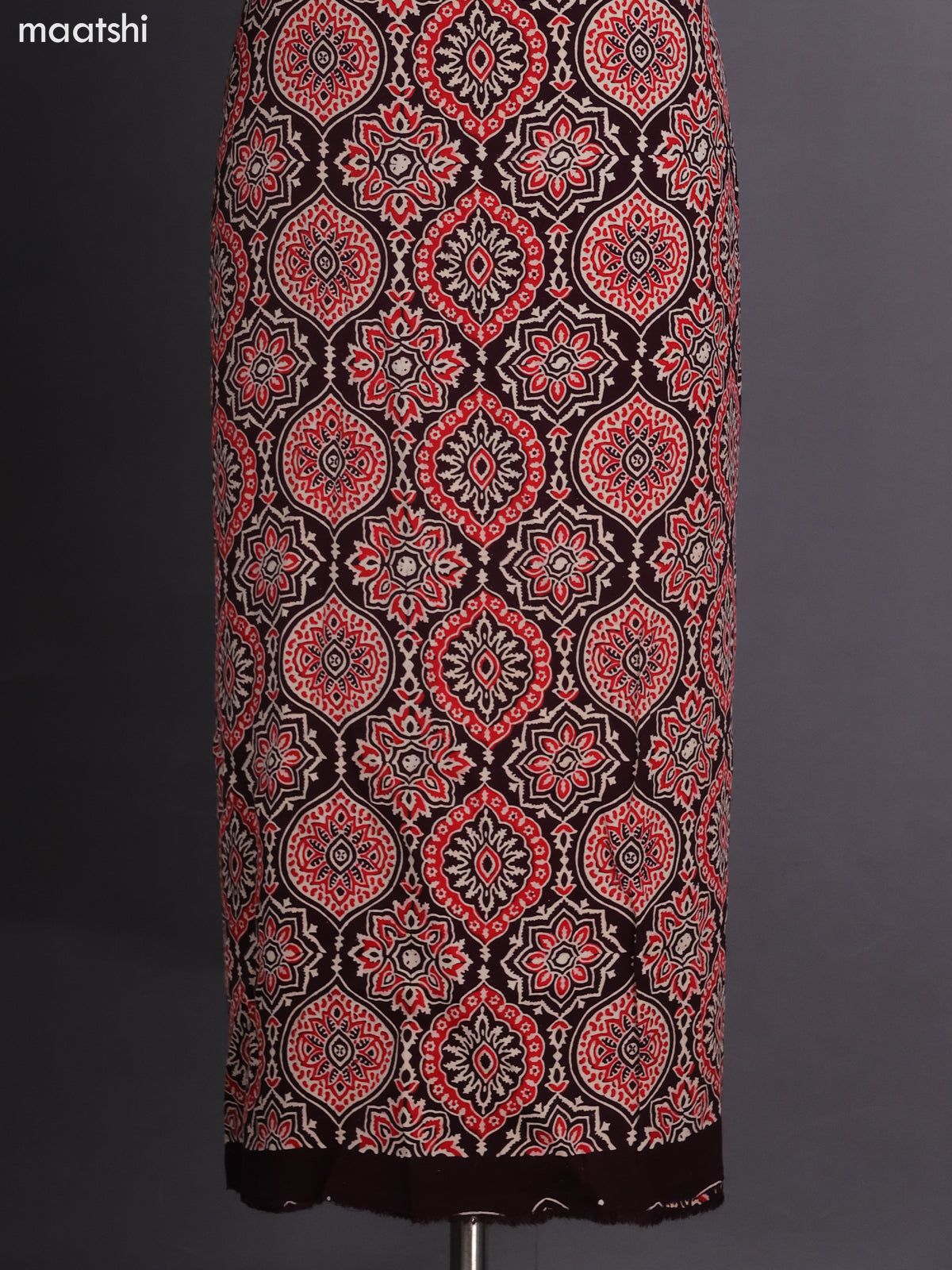 Deep Maroon and Red Modal Dress Material With Ajrakh Printed and Bottom & Dupatta