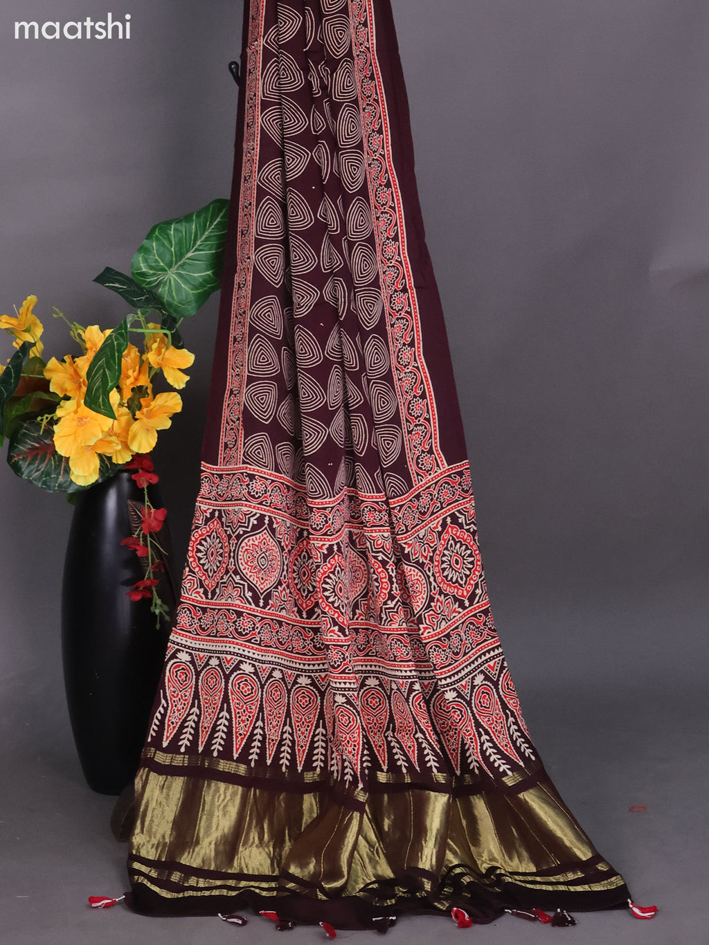 Deep Maroon and Red Modal Dress Material With Ajrakh Printed and Bottom & Dupatta
