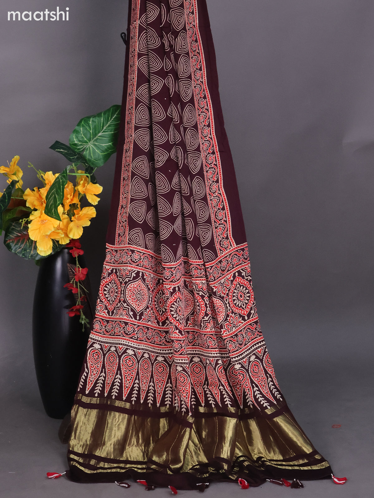 Deep Maroon and Red Modal Dress Material With Ajrakh Printed and Bottom & Dupatta