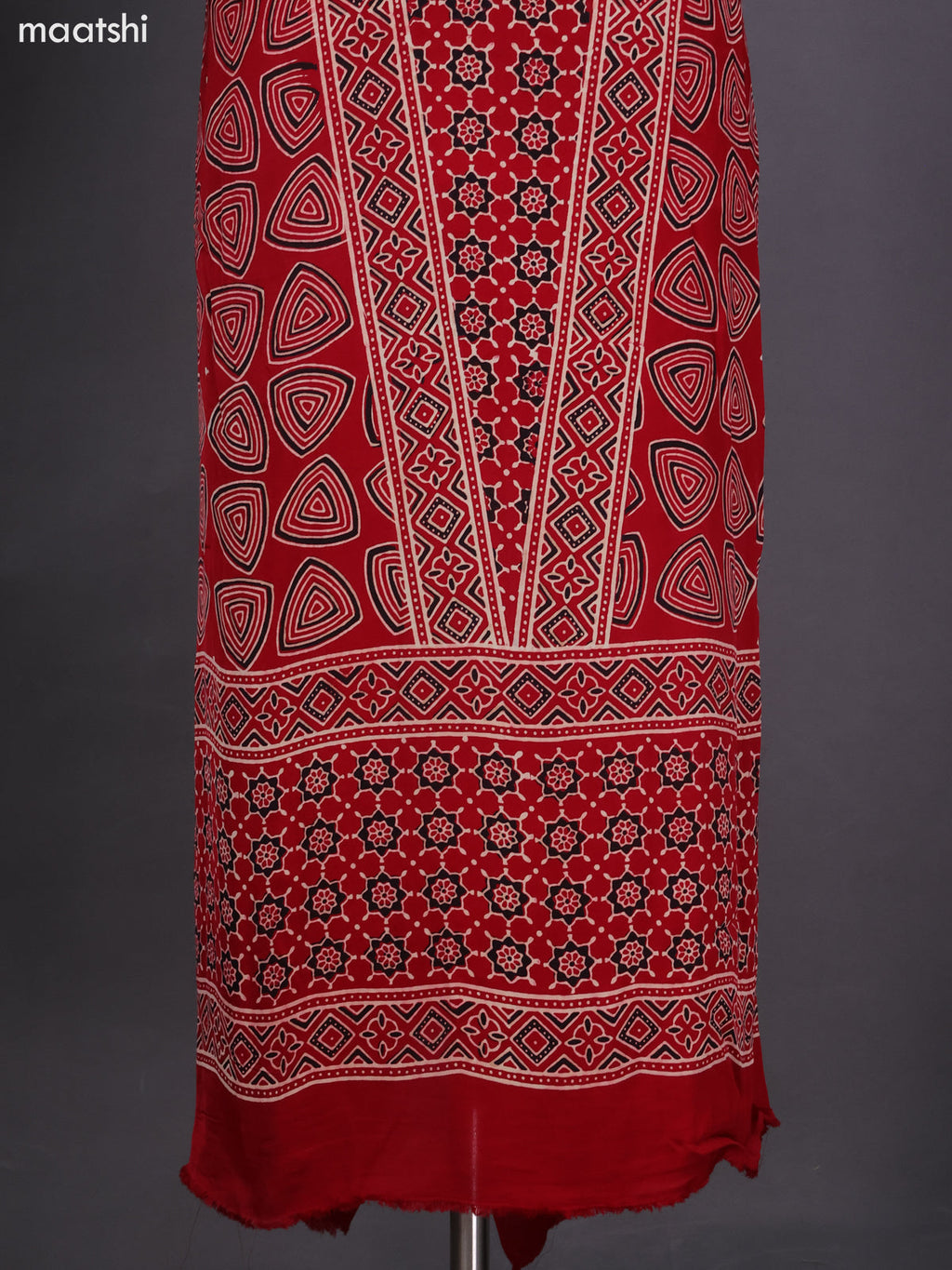Red Modal Dress Material With Ajrakh Printed and Bottom & Dupatta