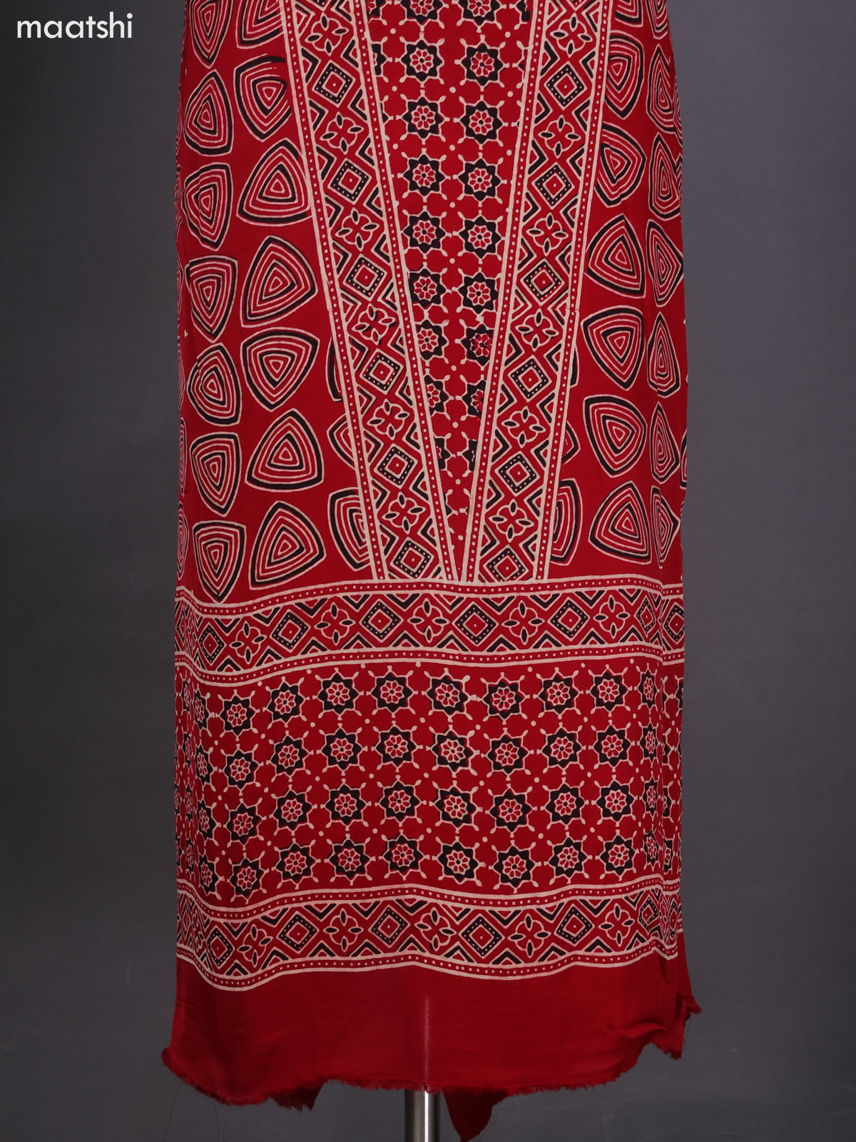Red Modal Dress Material With Ajrakh Printed and Bottom & Dupatta