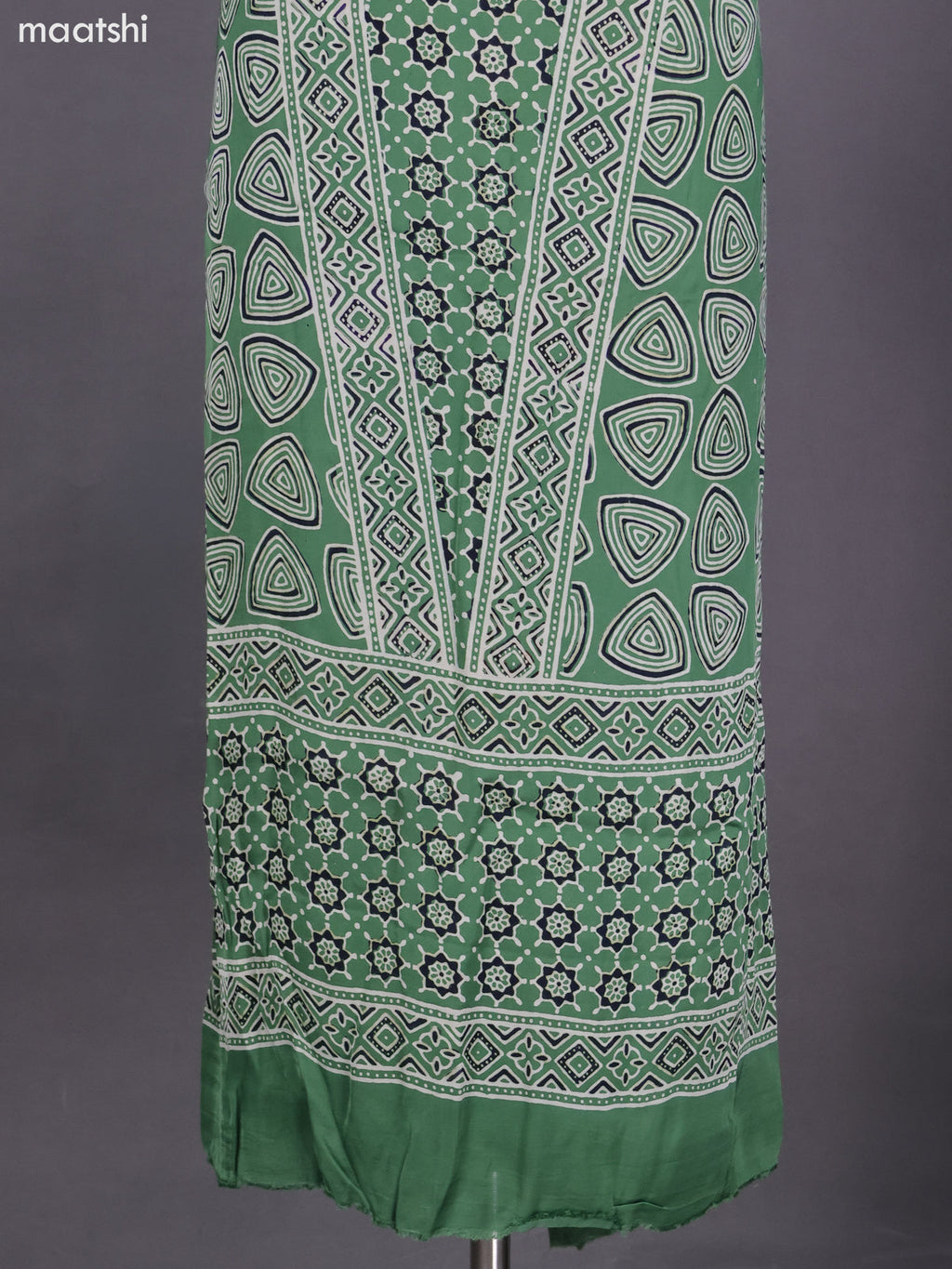 Green Modal Dress Material With Ajrakh Printed and Bottom & Dupatta