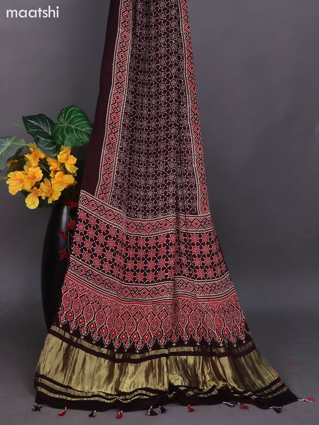 Deep Maroon and Red Modal Dress Material With Ajrakh Printed and Bottom & Dupatta