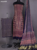 Navy Blue Modal Dress Material With Ajrakh Printed and Bottom & Dupatta