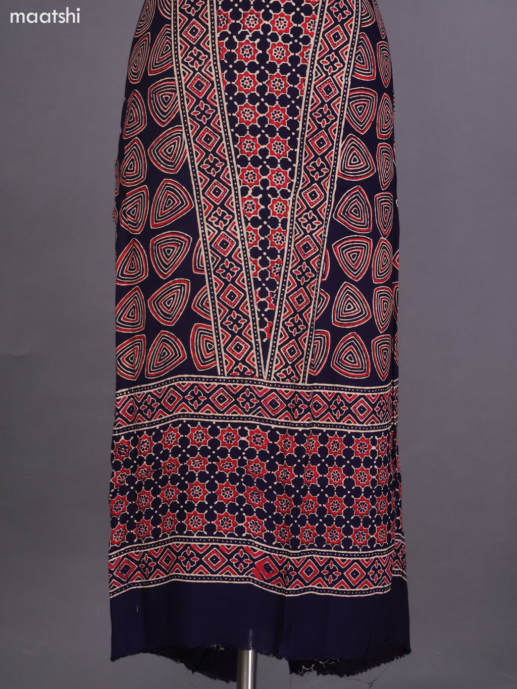 Navy Blue Modal Dress Material With Ajrakh Printed and Bottom & Dupatta