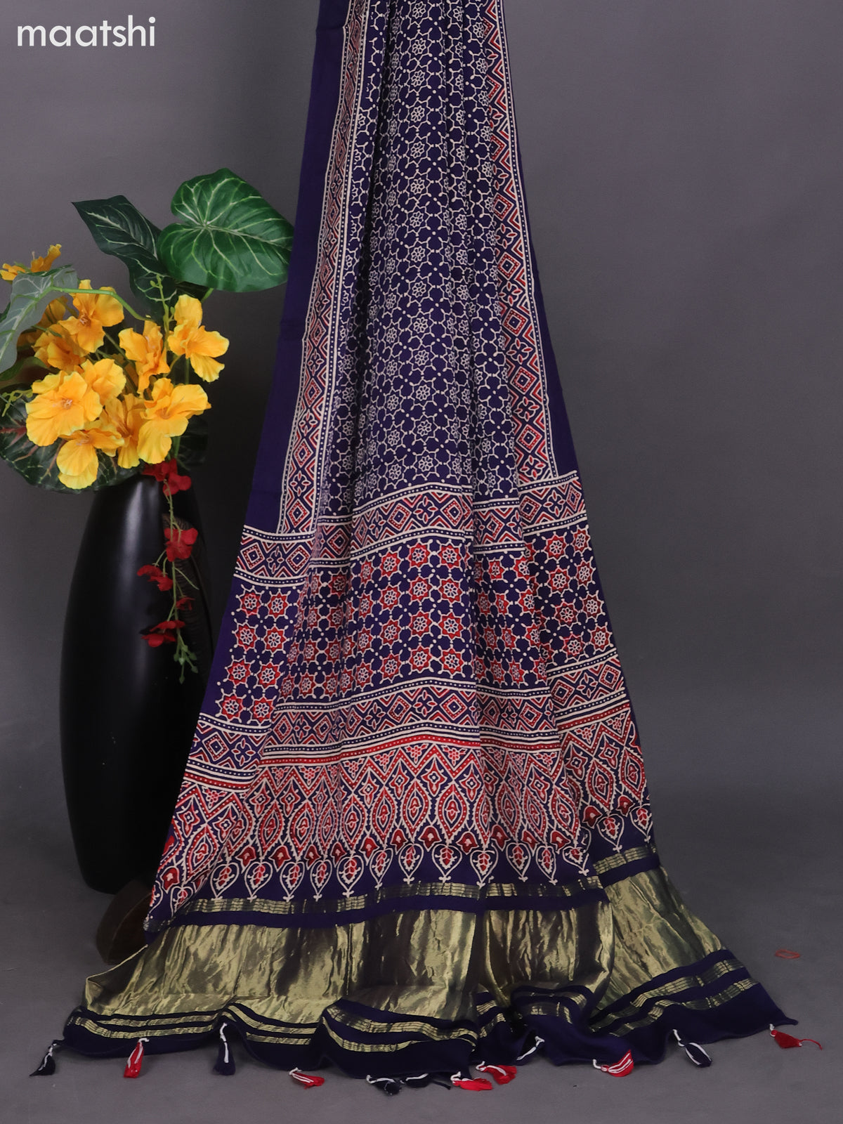 Navy Blue Modal Dress Material With Ajrakh Printed and Bottom & Dupatta