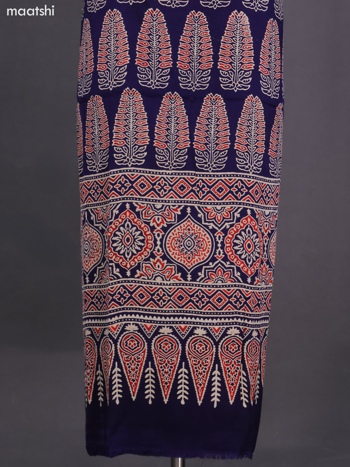 Navy Blue Modal Dress Material With Ajrakh Printed and Bottom & Dupatta