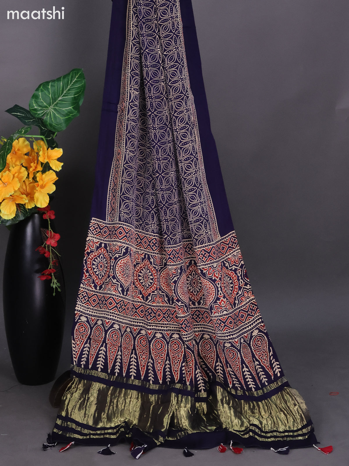 Navy Blue Modal Dress Material With Ajrakh Printed and Bottom & Dupatta