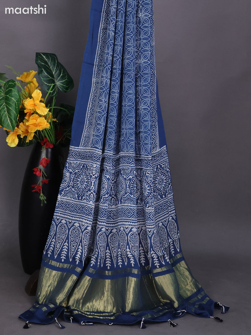 Blue Modal Dress Material With Ajrakh Printed and Bottom & Dupatta