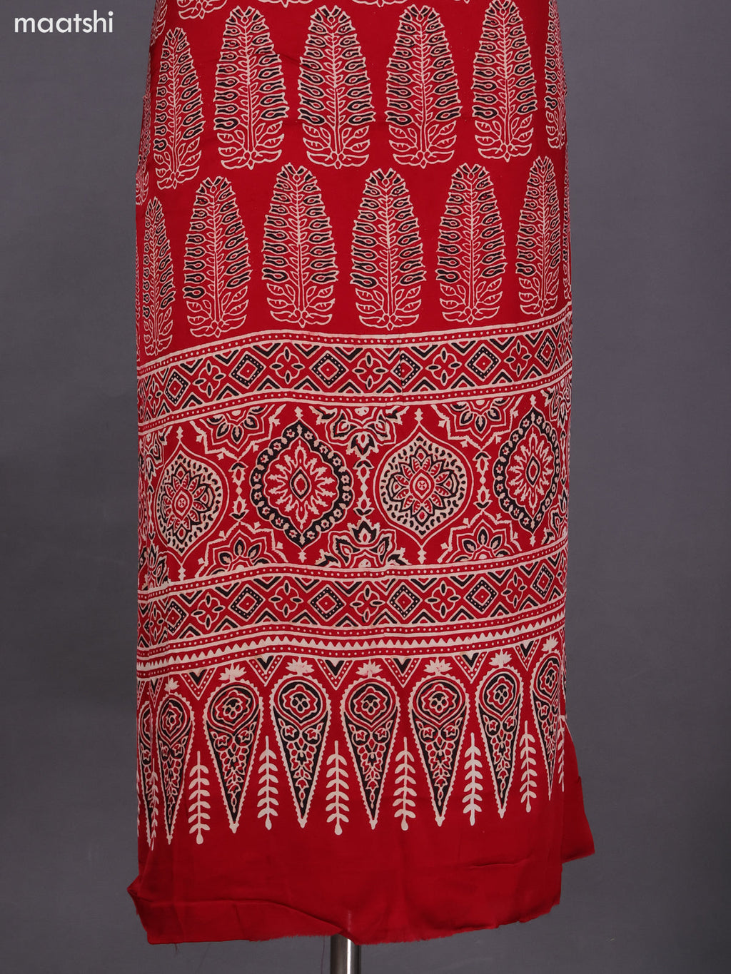 Red Modal Dress Material With Ajrakh Printed and Bottom & Dupatta