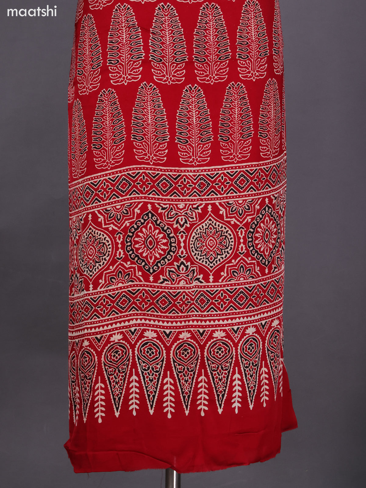 Red Modal Dress Material With Ajrakh Printed and Bottom & Dupatta