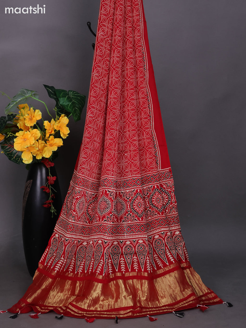 Red Modal Dress Material With Ajrakh Printed and Bottom & Dupatta