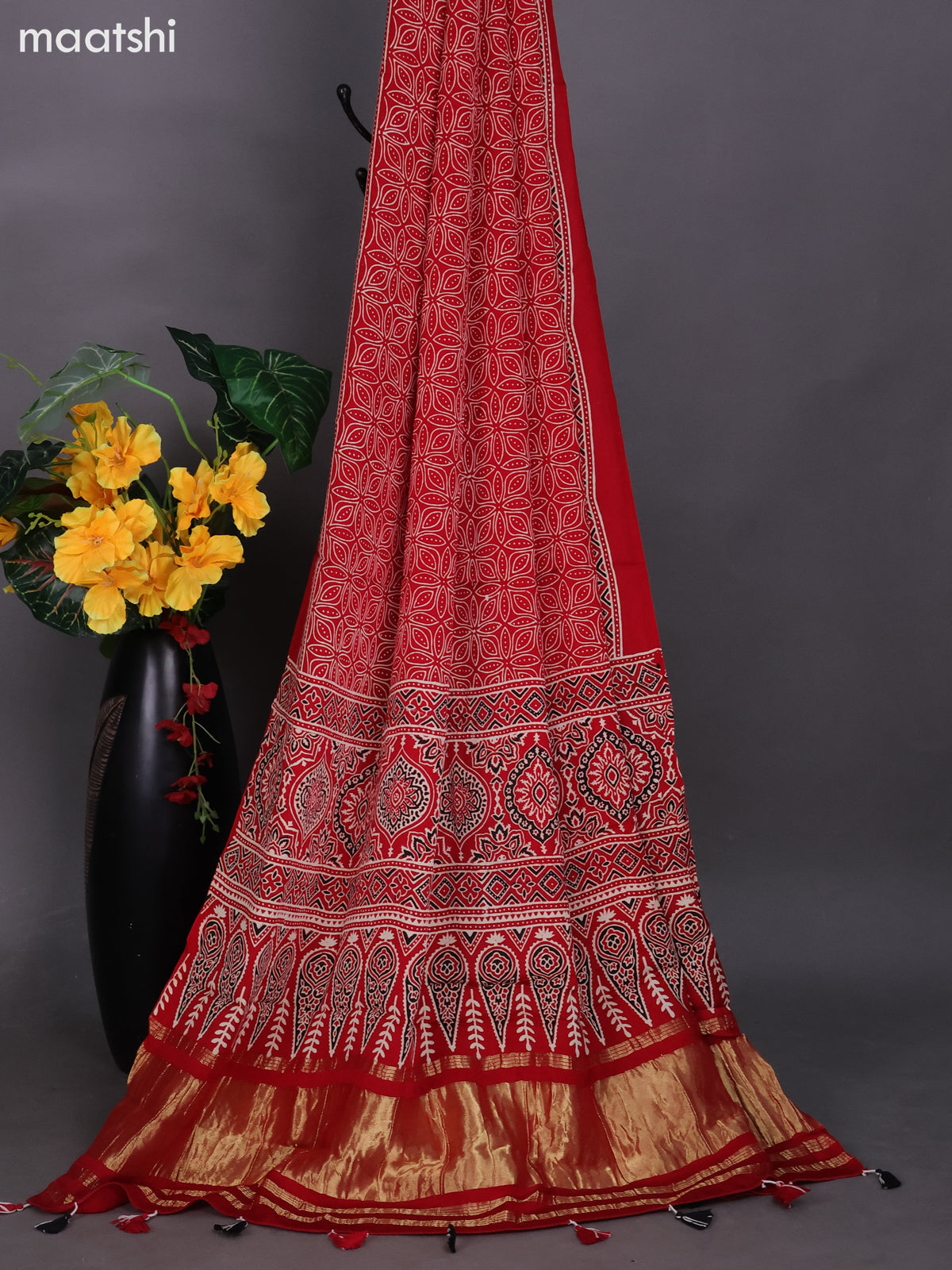 Red Modal Dress Material With Ajrakh Printed and Bottom & Dupatta