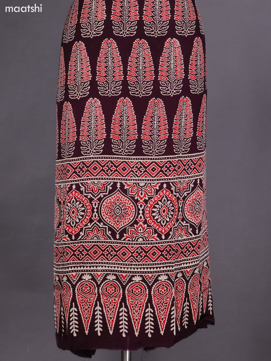 Deep Maroon and Red Modal Dress Material With Ajrakh Printed and Bottom & Dupatta
