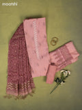 Munga cotton dress material peach pink and maroon with thread buttas & sequin kantha stich work and bottom & zari woven dupatta