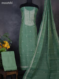Tissue linen dress material green with floral buttas & embroidery work neck pattern and bottom & dupatta