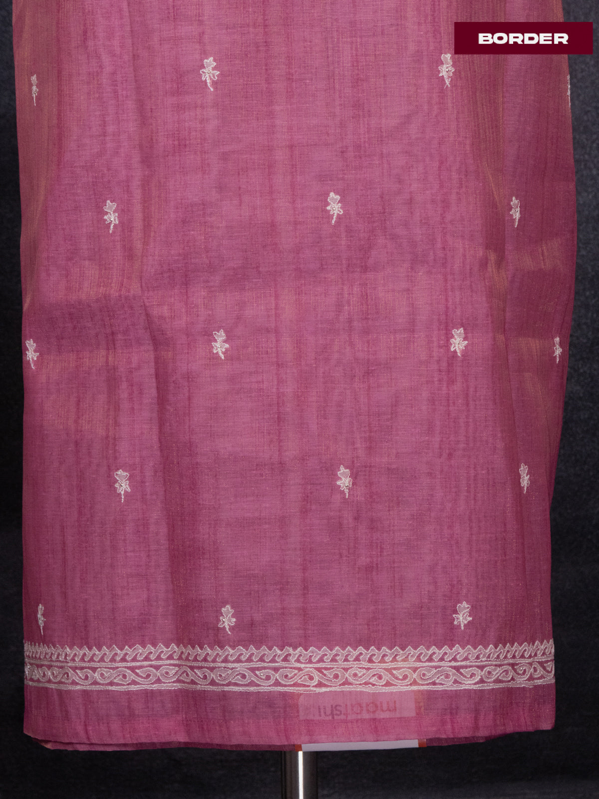 Tissue linen dress material pink shade with floral buttas & embroidery work neck pattern and bottom & dupatta
