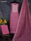 Tissue linen dress material pink shade with floral buttas & embroidery work neck pattern and bottom & dupatta