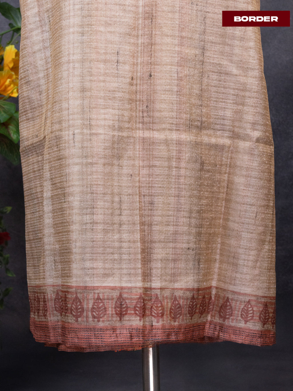 Linen dress material dark peach with sequin & kantha stich work neck pattern and bottom & printed dupatta