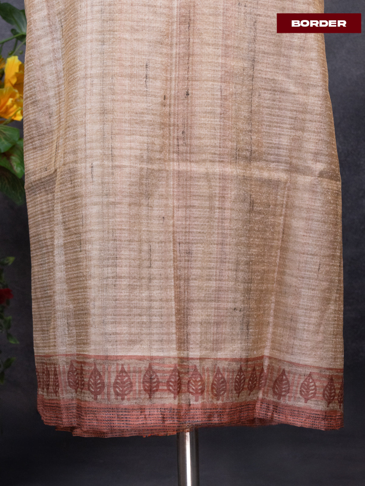 Linen dress material dark peach with sequin & kantha stich work neck pattern and bottom & printed dupatta
