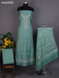 Tissue linen dress material teal blue with floral pita work neck pattern and bottom & dupatta