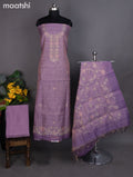 Tissue linen dress material lavender with floral pita work neck pattern and bottom & dupatta