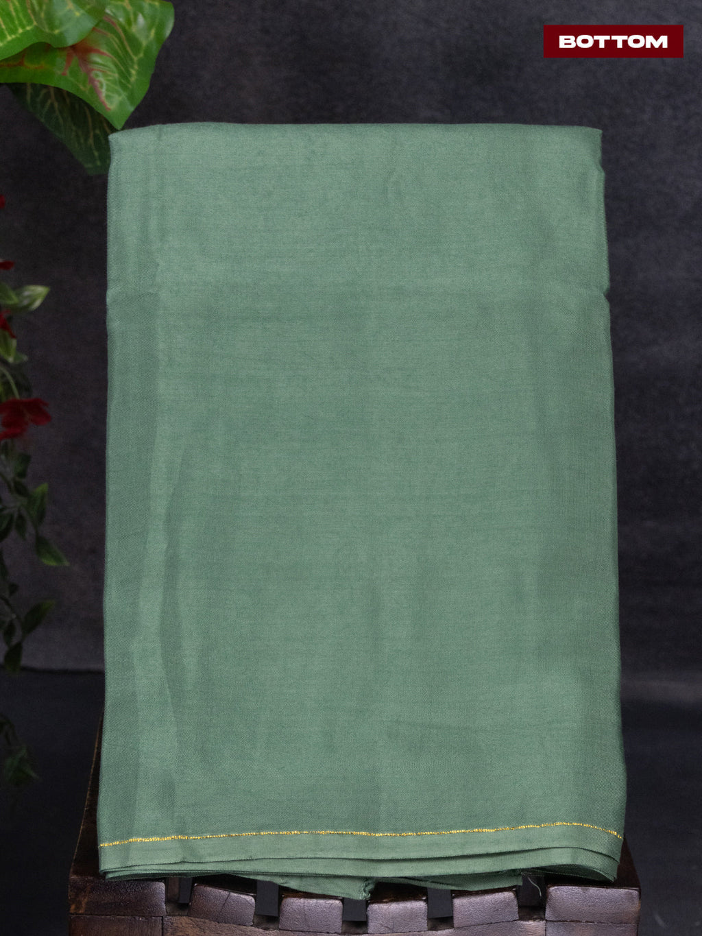Tissue linen dress material teal green shade with buttas & floral design pita work neck pattern and bottom & dupatta