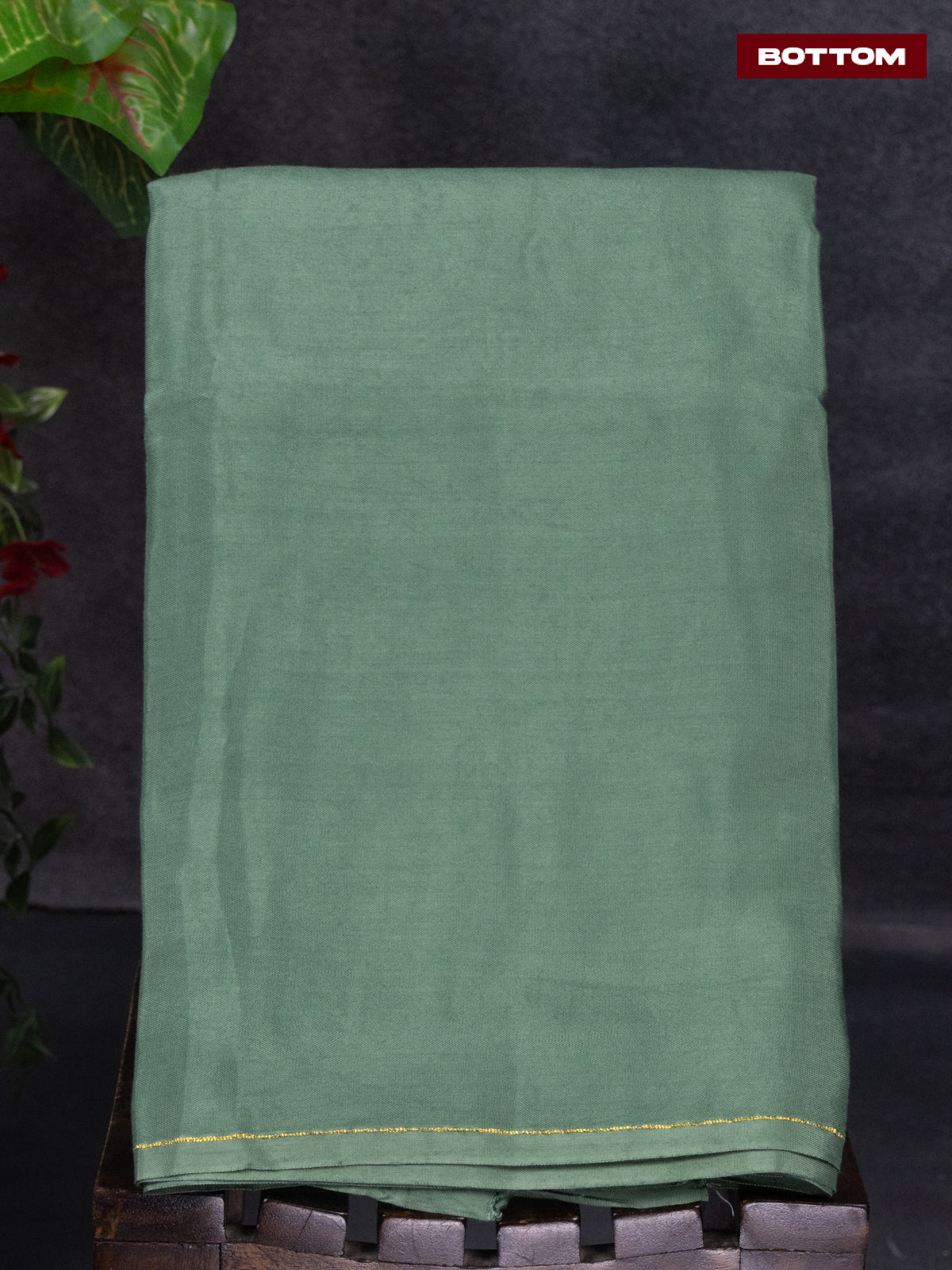Tissue linen dress material teal green shade with buttas & floral design pita work neck pattern and bottom & dupatta