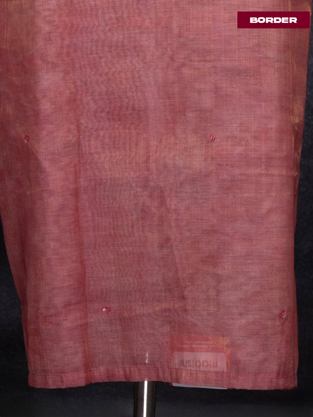 Tissue linen dress material rust shade with sequin & mirror zardosi work neck pattern and bottom & printed dupatta