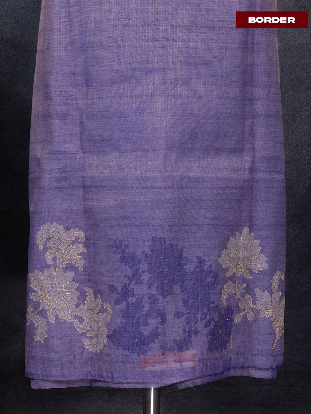 Tissue linen dress material lavender shade with embroidery work simple neck pattern and bottom & dupatta