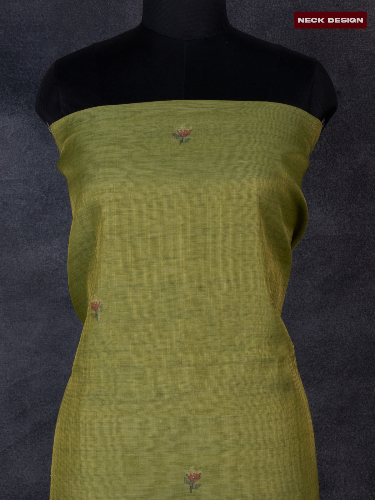 Tissue linen dress material green shade with floral buttas & embroidery work and bottom & printed dupatta