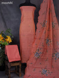 Tissue linen dress material peach shade with floral buttas & embroidery work and bottom & printed dupatta