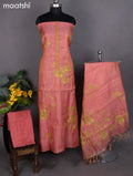 Tissue linen dress material peach pink shade with kantha stich work neck pattern and bottom & dupatta