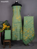 Tissue linen dress material green with kantha stich work neck pattern and bottom & dupatta