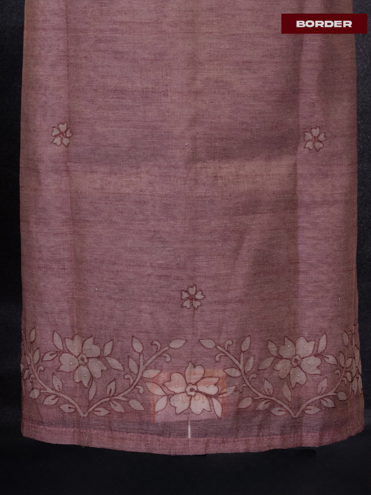 Tissue linen dress material mauve pink shade with floral buttas & embroidery work neck pattern and bottom & dupatta