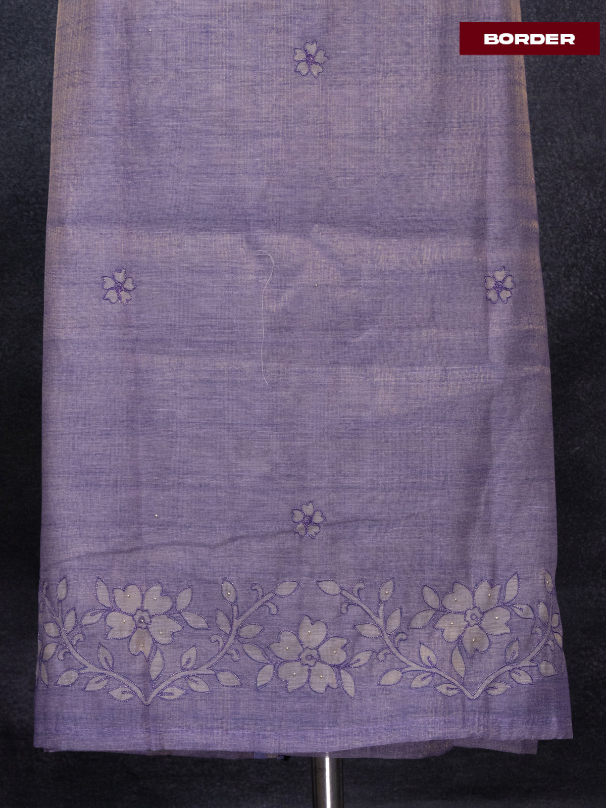 Tissue linen dress material purple shade with floral buttas & embroidery work neck pattern and bottom & dupatta
