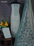 Tissue linen dress material teal blue shade with sequin & zardosi work neck pattern and bottom & printed dupatta