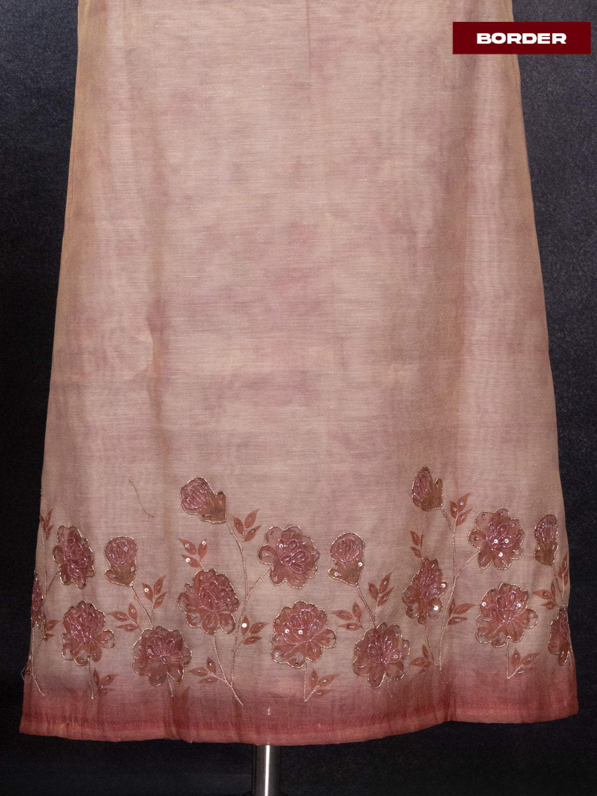 Tissue linen dress material pastle pink with sequin & zardosi work neck pattern and bottom & printed dupatta