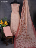 Tissue linen dress material pastle pink with sequin & zardosi work neck pattern and bottom & printed dupatta