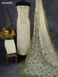 Tissue linen dress material pastle green with sequin & zardosi work neck pattern and bottom & printed dupatta