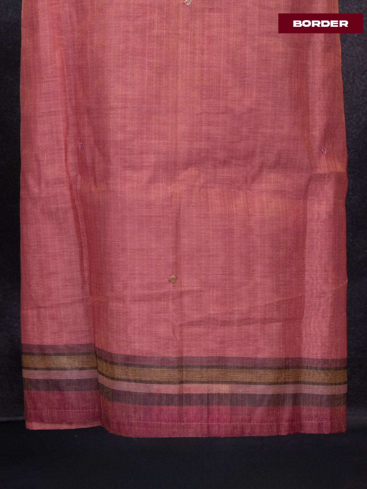 Tissue linen dress material peach pink with sequin & kantha stich work neck pattern and bottom & printed dupatta