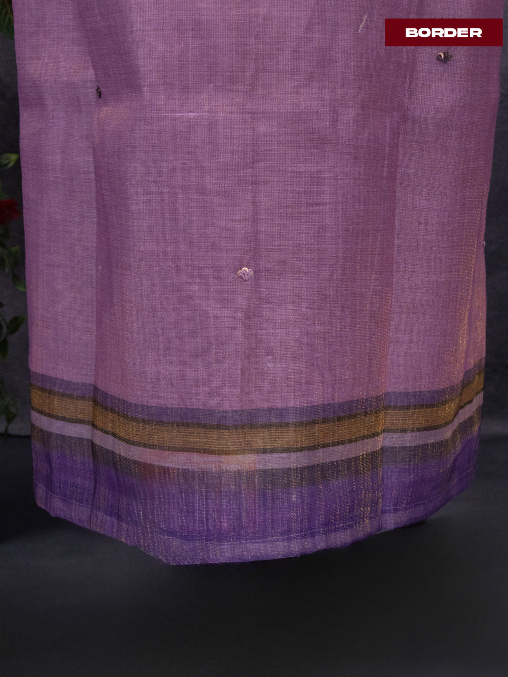 Tissue linen dress material purple shade with sequin & kantha stich work neck pattern and bottom & printed dupatta
