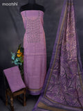 Tissue linen dress material purple shade with sequin & kantha stich work neck pattern and bottom & printed dupatta
