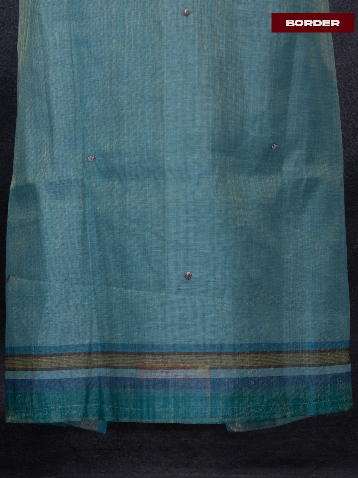 Tissue linen dress material teal blue with sequin & kantha stich work neck pattern and bottom & printed dupatta