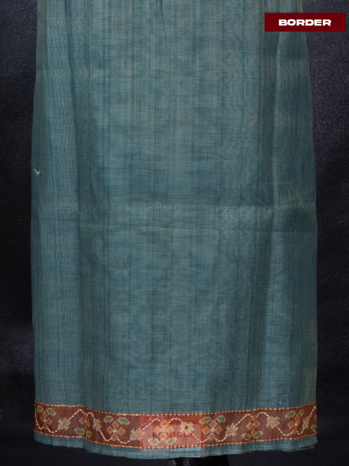 Tissue linen dress material peacock blue and brown with sequin & beaded zardosi work neck pattern and bottom & ikat print dupatta