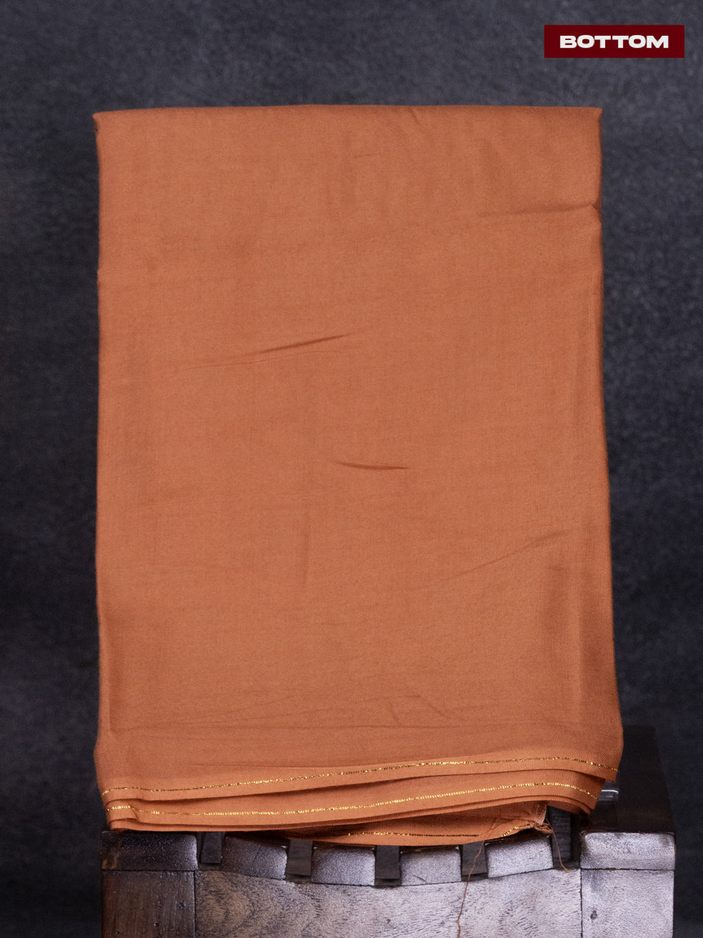 Tissue linen dress material rust orange shade and brown with sequin & beaded zardosi work neck pattern and bottom & ikat print dupatta