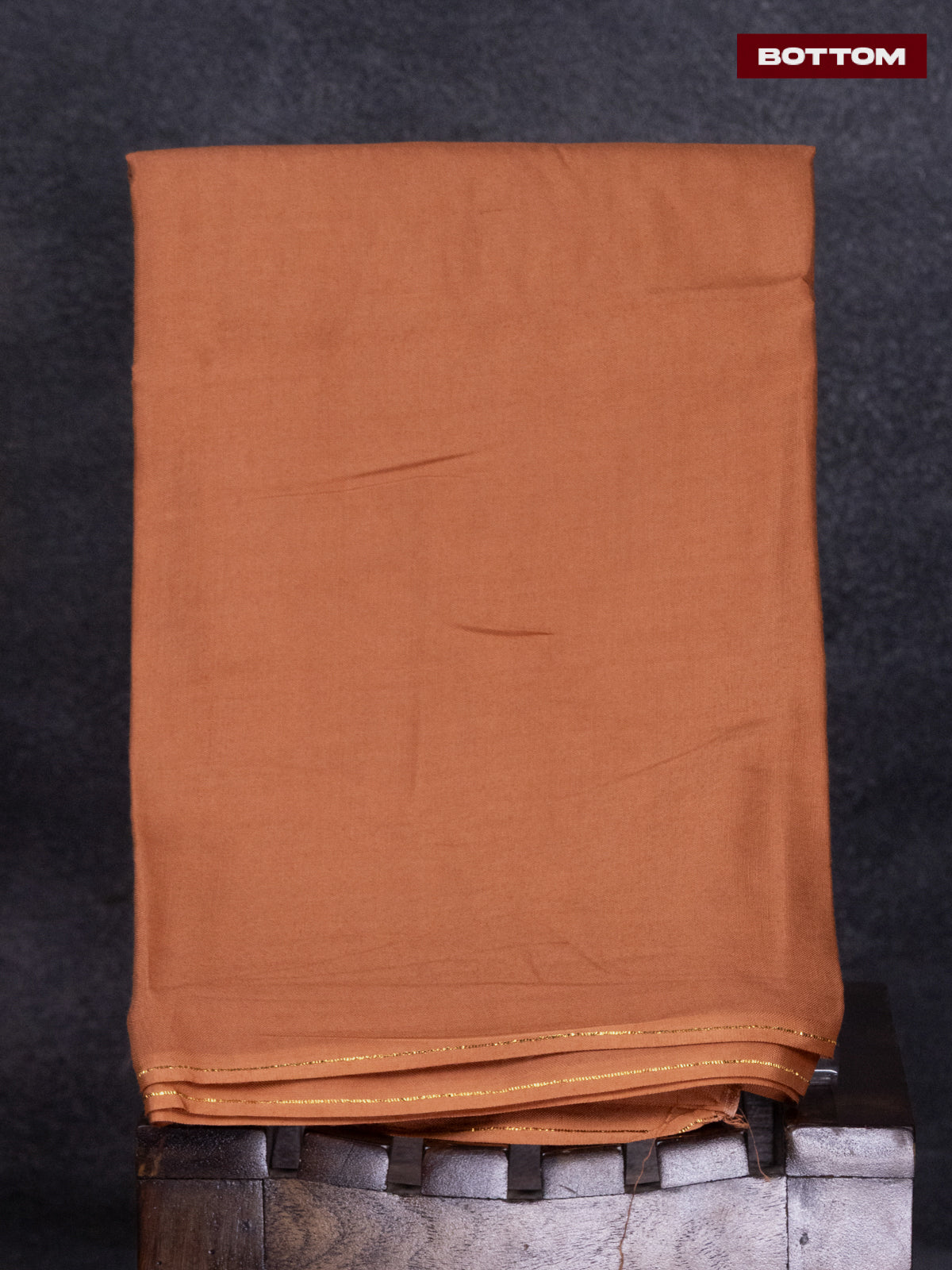 Tissue linen dress material rust orange shade and brown with sequin & beaded zardosi work neck pattern and bottom & ikat print dupatta