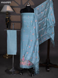 Pastel Blue Pure Tussar Dress Material With Floral Embroidery Work Pattern